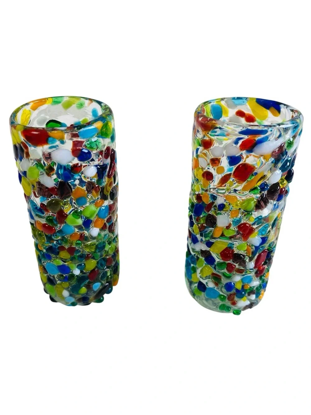 Set Of 2 Pebbled Confetti Mexican Tequila Shot Glasses 2oz
